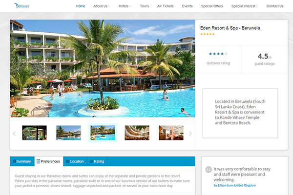 Website concept for Detroves Travels, Sri Lanka.